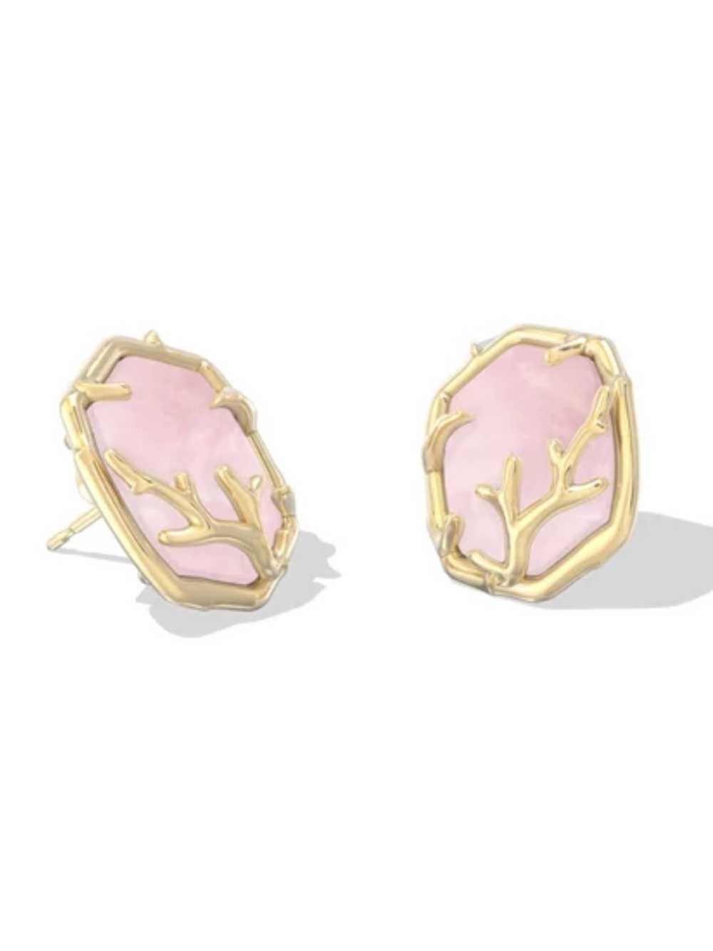 Kendra Scott Daphne Coral Frame Rose Quartz Earrings New